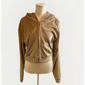 SKIMS Velour Zip Hoodie Womens L Taupe Plush Athleisure Lounge Luxury Cozy‎ Soft